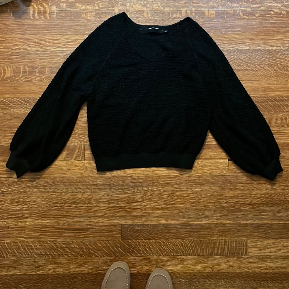 Crop black big sleeve sweater